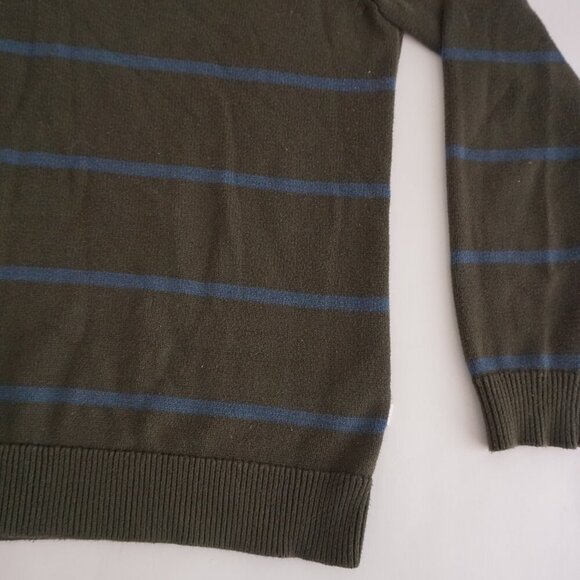 Frank And Oak Green Blue Stripe Cotton Knit Crewneck Sweater Medium - Picture 5 of 8